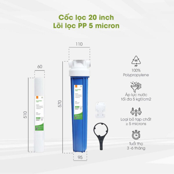 Cốc lọc 20 inches và lõi lọc PP 5 micron của I 948